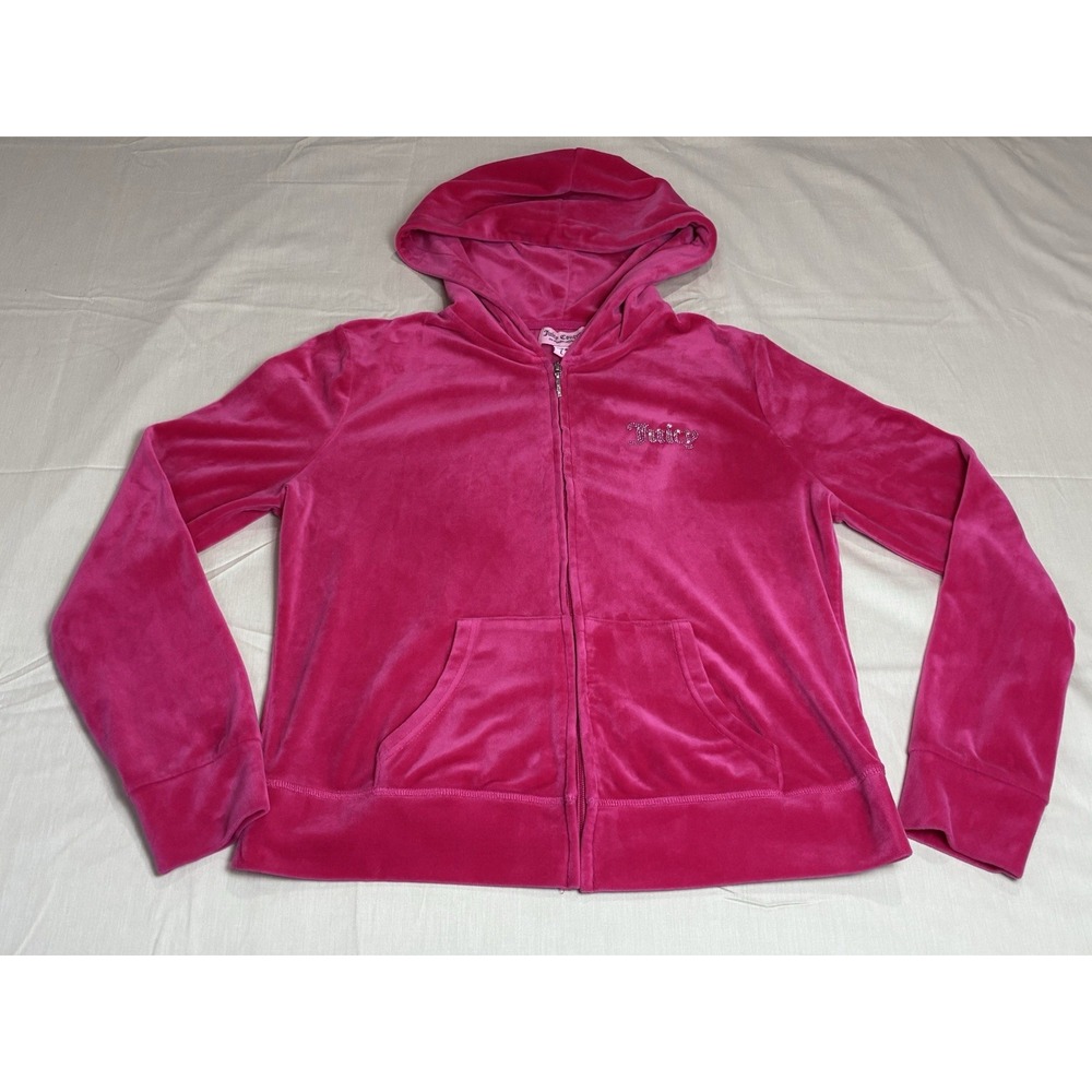 Juicy Couture Y2K Velour Hoodie Track Jacket Large Pink Logo (new zipper pull)